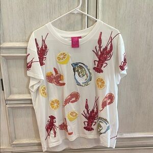 White Queen of Sparkles T-Shirt with Seafood Print
